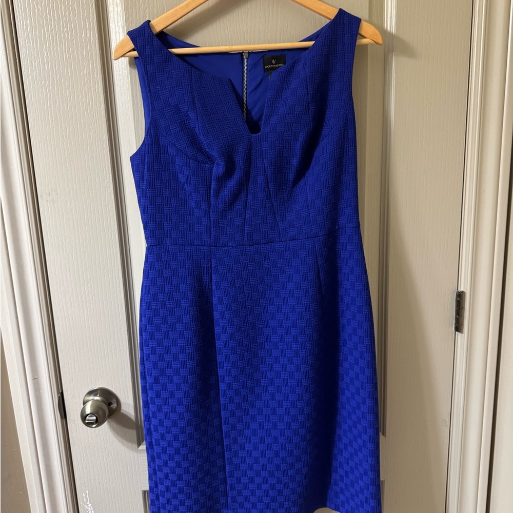 Worthington Blue Sheath Midi Dress V-neck Sleeveless